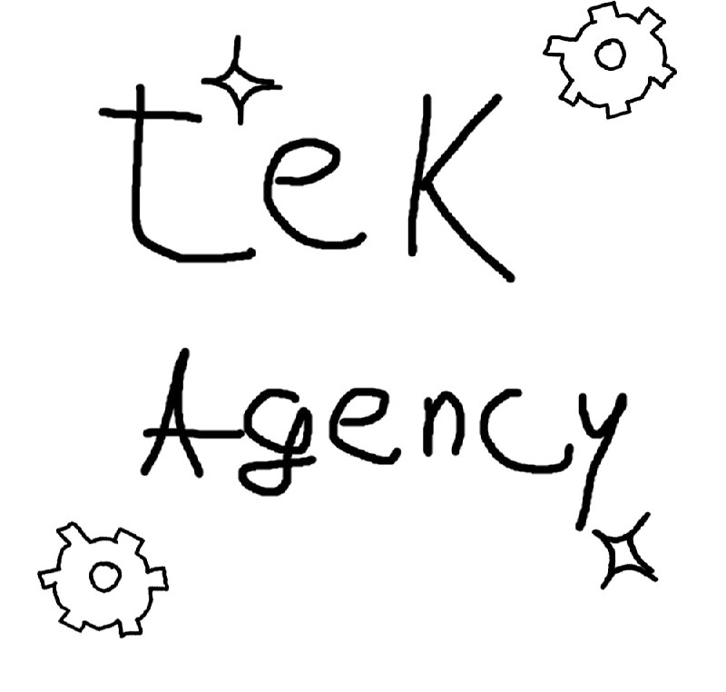 Hand-drawn TEK Agency logo with gears and stars